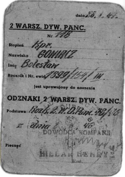 legitymacja 2 warszawska dywizja pancerna 2